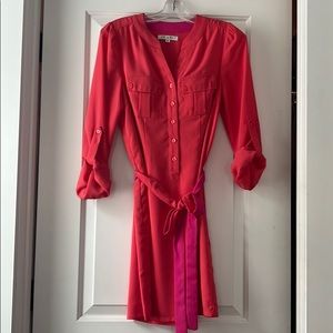 Orange and pink button dress with sash